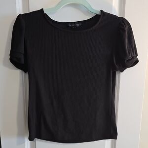 Derek Heart Black Short Sleeve Ribbed Top